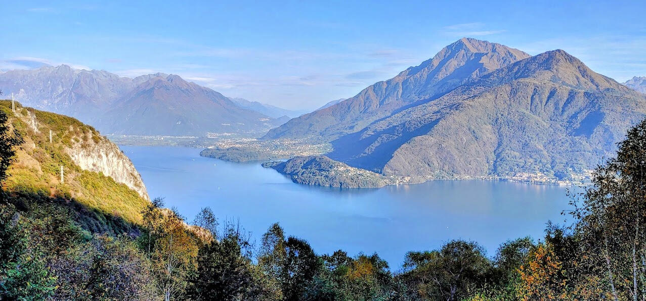 Comerlake at the northern end with Monte Legnone, Colico und view to Valtelina